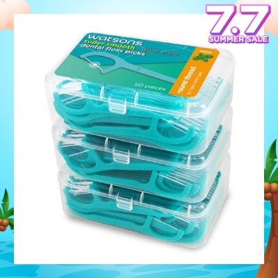 WATSONS Super Smooth Mint Dental Floss Picks (Round Thread + Single Line) 50s x 3 Boxes