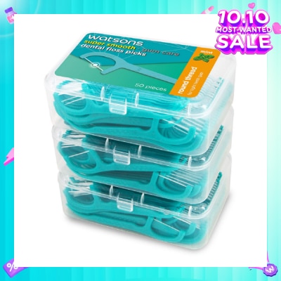 WATSONS Super Smooth Mint Dental Floss Picks (Round Thread + Single Line) 50s x 3 Boxes