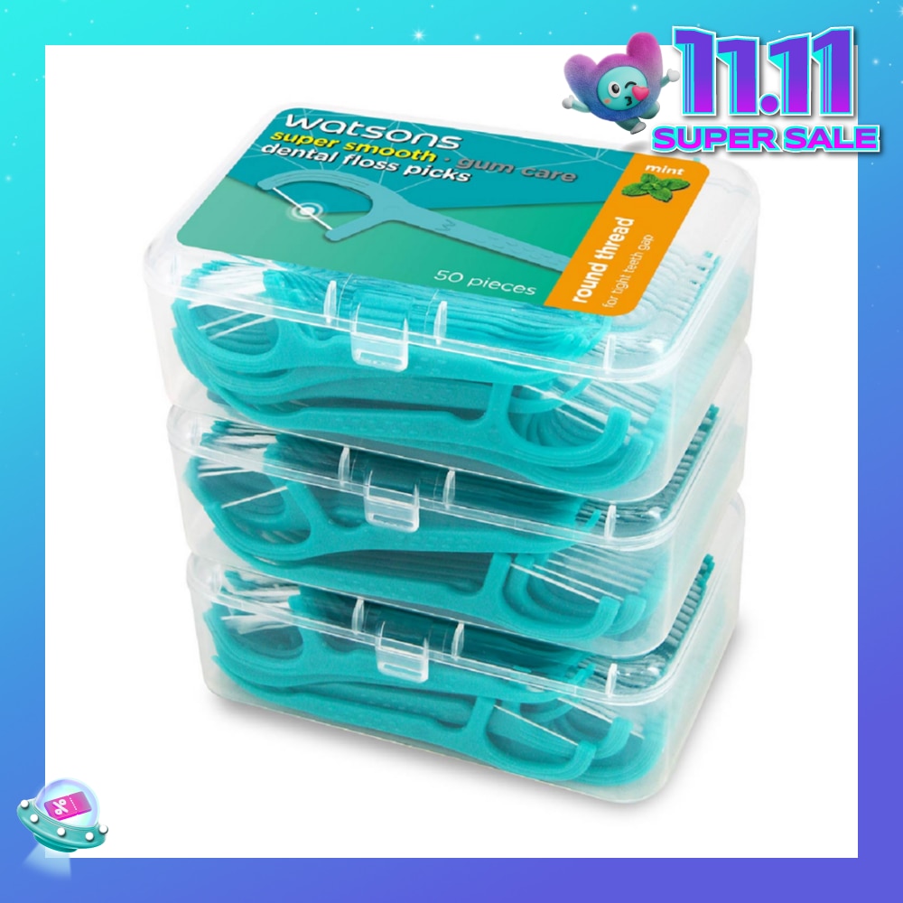 Super Smooth Mint Dental Floss Picks (Round Thread + Single Line) 50s x 3 Boxes