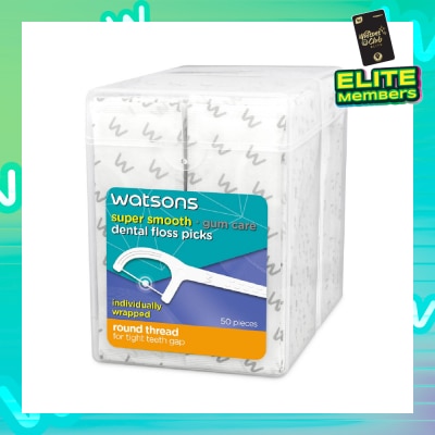 WATSONS Super Smooth Dental Floss Picks Individually Wrapped (Round Thread + Single Line) 50s x 2 Boxes