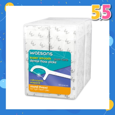 WATSONS Super Smooth Dental Floss Picks Individually Wrapped (Round Thread + Single Line) 50s x 2 Boxes