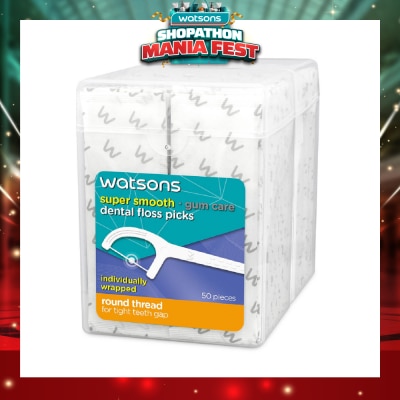 WATSONS - Super Smooth Dental Floss Picks Individually Wrapped (Round Thread + Single Line) 50s x 2 Boxes