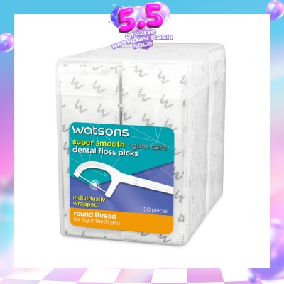 WATSONS - Super Smooth Dental Floss Picks Individually Wrapped (Round Thread + Single Line) 50s x 2 Boxes