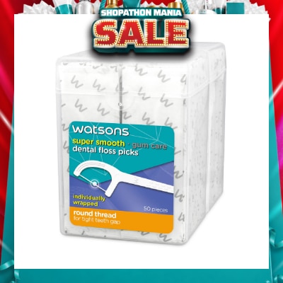 WATSONS - Super Smooth Dental Floss Picks Individually Wrapped (Round Thread + Single Line) 50s x 2 Boxes