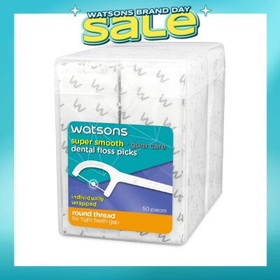 WATSONS - Super Smooth Dental Floss Picks Individually Wrapped (Round Thread + Single Line) 50s x 2 Boxes