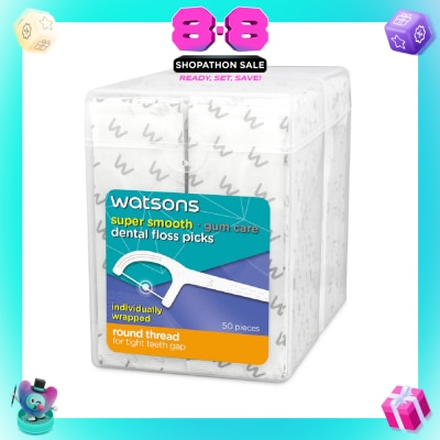 WATSONS - Super Smooth Dental Floss Picks Individually Wrapped (Round Thread + Single Line) 50s x 2 Boxes