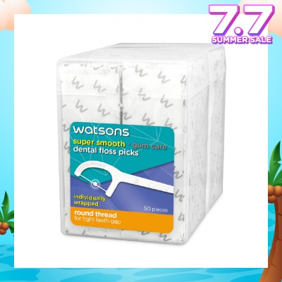 WATSONS Super Smooth Dental Floss Picks Individually Wrapped (Round Thread + Single Line) 50s x 2 Boxes