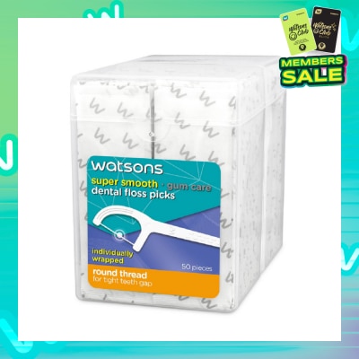 WATSONS Super Smooth Dental Floss Picks Individually Wrapped (Round Thread + Single Line) 50s x 2 Boxes