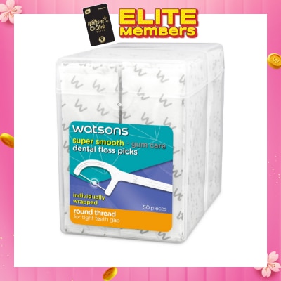 WATSONS Super Smooth Dental Floss Picks Individually Wrapped (Round Thread + Single Line) 50s x 2 Boxes