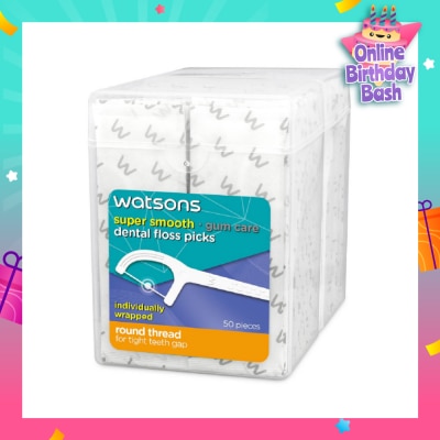 WATSONS Super Smooth Dental Floss Picks Individually Wrapped (Round Thread + Single Line) 50s x 2 Boxes