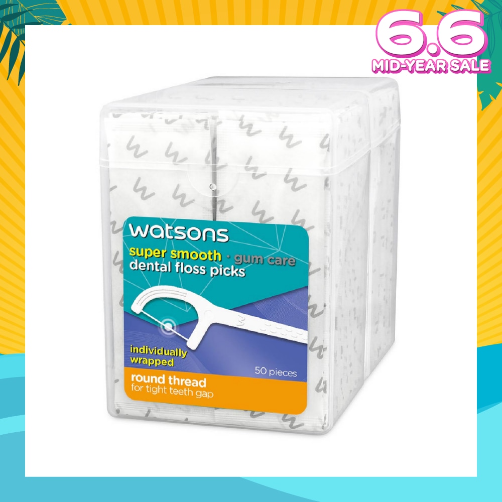 Super Smooth Dental Floss Picks Individually Wrapped (Round Thread + Single Line) 50s x 2 Boxes