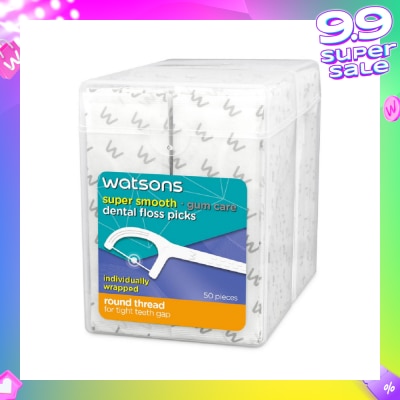 WATSONS Super Smooth Dental Floss Picks Individually Wrapped (Round Thread + Single Line) 50s x 2 Boxes