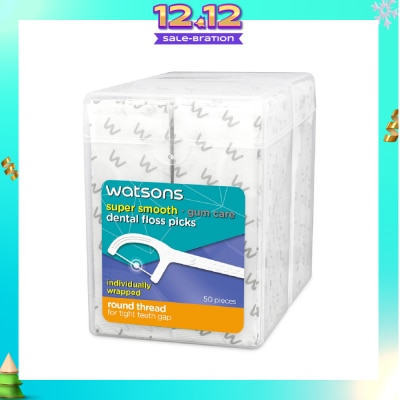WATSONS Super Smooth Dental Floss Picks Individually Wrapped (Round Thread + Single Line) 50s x 2 Boxes