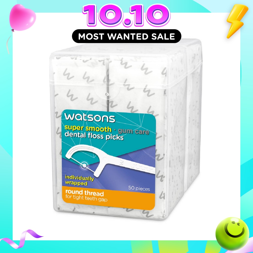 Super Smooth Dental Floss Picks Individually Wrapped (Round Thread + Single Line) 50s x 2 Boxes image
