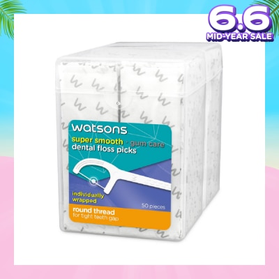 WATSONS Super Smooth Dental Floss Picks Individually Wrapped (Round Thread + Single Line) 50s x 2 Boxes