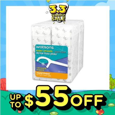 WATSONS Super Smooth Dental Floss Picks Individually Wrapped (Round Thread + Single Line) 50s x 2 Boxes