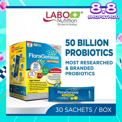 LABO NUTRITION Floragenesis Ultra Wellness Dietary Supplement Sachet (Suitable for Women & Men, For Gut And Digestive Health, Intestinal Flora Balance And Healthy Immune Function) 30s