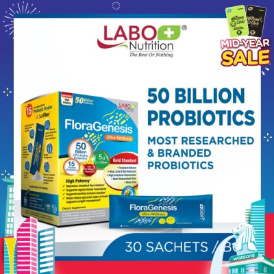 LABO NUTRITION Floragenesis Ultra Wellness Dietary Supplement Sachet (Suitable for Women & Men, For Gut And Digestive Health, Intestinal Flora Balance And Healthy Immune Function) 30s