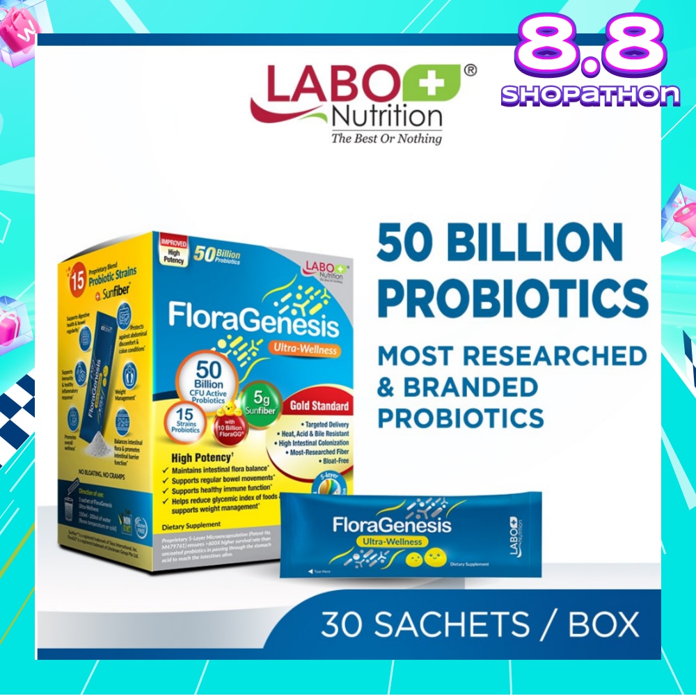 Floragenesis Ultra Wellness Dietary Supplement Sachet (Suitable for Women & Men, For Gut And Digestive Health, Intestinal Flora Balance And Healthy Immune Function) 30s