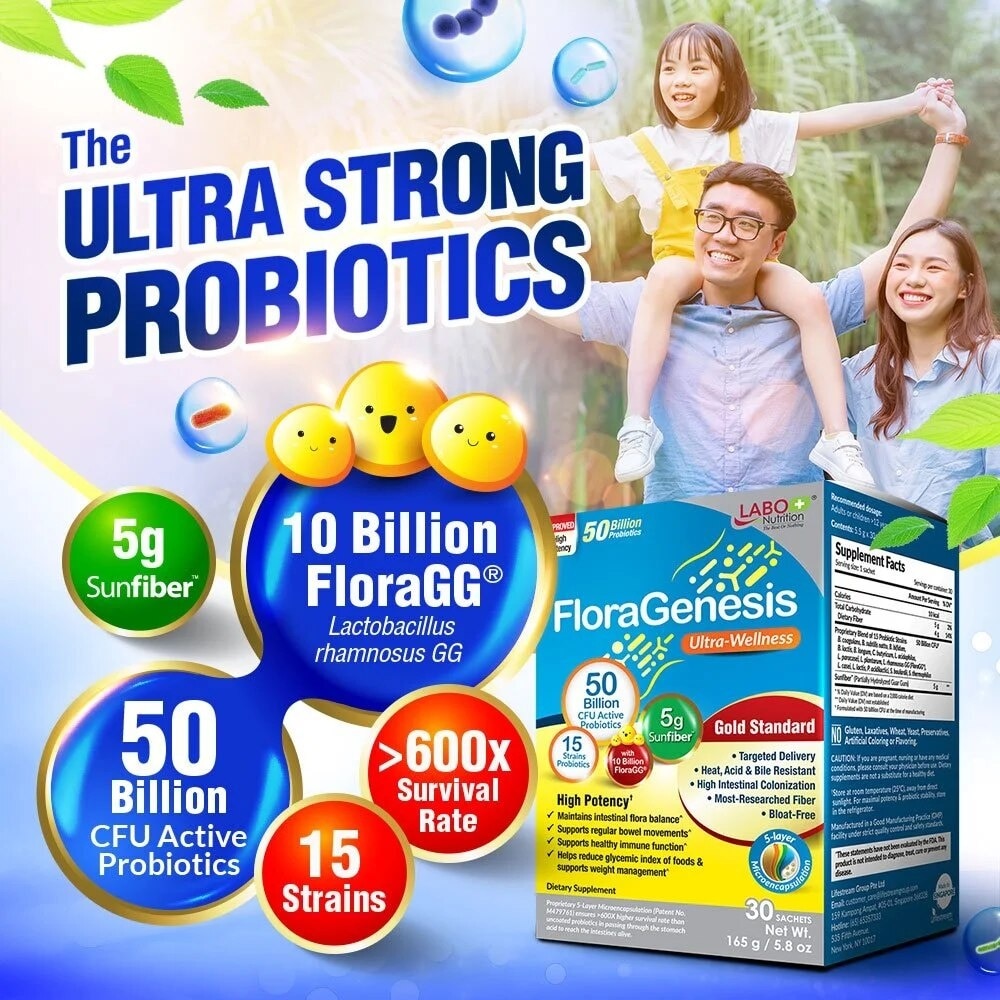 Floragenesis Ultra Wellness Dietary Supplement Sachet (Suitable for Women & Men, For Gut And Digestive Health, Intestinal Flora Balance And Healthy Immune Function) 30s