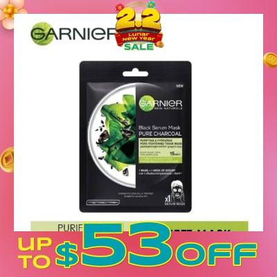 GARNIER Black Serum Pure Charcoal Purifying and Hydrating Black Algae Pore Tightening Tissue Mask 1s