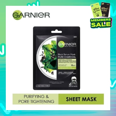 GARNIER Black Serum Pure Charcoal Purifying and Hydrating Black Algae Pore Tightening Tissue Mask 1s
