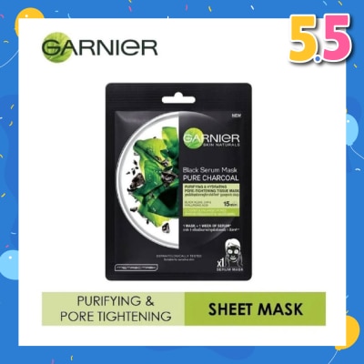 GARNIER Black Serum Pure Charcoal Purifying and Hydrating Black Algae Pore Tightening Tissue Mask 1s