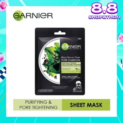GARNIER Black Serum Pure Charcoal Purifying and Hydrating Black Algae Pore Tightening Tissue Mask 1s