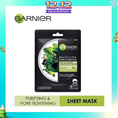 GARNIER Black Serum Pure Charcoal Purifying and Hydrating Black Algae Pore Tightening Tissue Mask 1s