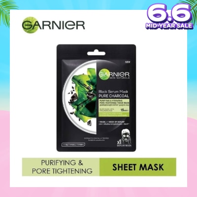 GARNIER Black Serum Pure Charcoal Purifying and Hydrating Black Algae Pore Tightening Tissue Mask 1s