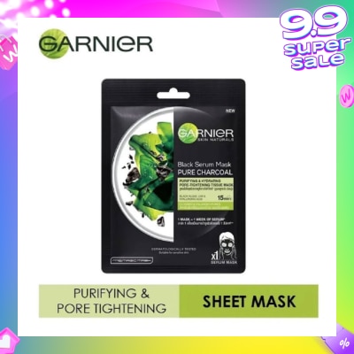 GARNIER Black Serum Pure Charcoal Purifying and Hydrating Black Algae Pore Tightening Tissue Mask 1s