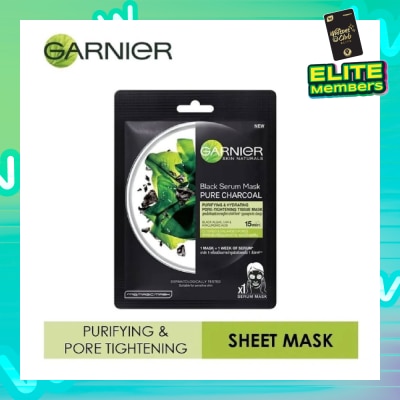 GARNIER Black Serum Pure Charcoal Purifying and Hydrating Black Algae Pore Tightening Tissue Mask 1s