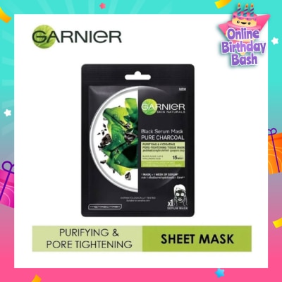 GARNIER Black Serum Pure Charcoal Purifying and Hydrating Black Algae Pore Tightening Tissue Mask 1s