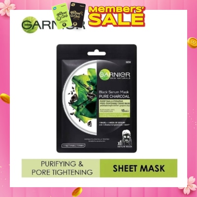 GARNIER Black Serum Pure Charcoal Purifying and Hydrating Black Algae Pore Tightening Tissue Mask 1s