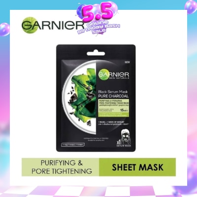GARNIER - Black Serum Pure Charcoal Purifying and Hydrating Black Algae Pore Tightening Tissue Mask 1s
