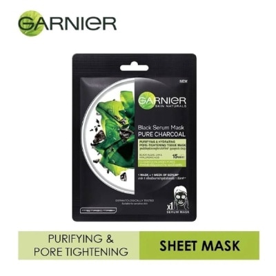 GARNIER Black Serum Pure Charcoal Purifying and Hydrating Black Algae Pore Tightening Tissue Mask 1s