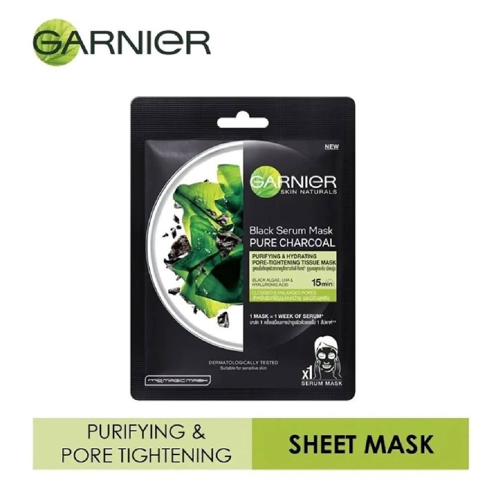 Black Serum Pure Charcoal Purifying and Hydrating Black Algae Pore Tightening Tissue Mask 1s