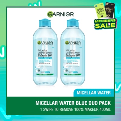 GARNIER Salicylic BHA Micellar Cleansing Water Twinpack (To Removes Make-Up, Cleanses, Anti-Acne & Brightens) 400ml x 2s