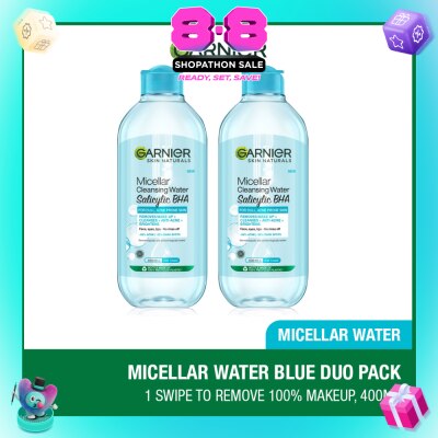GARNIER - Salicylic BHA Micellar Cleansing Water Twinpack (To Removes Make-Up, Cleanses, Anti-Acne & Brightens) 400ml x 2s