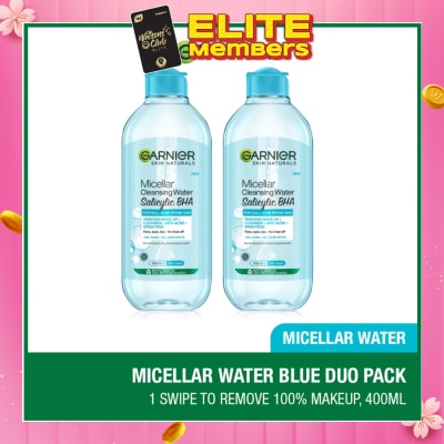 GARNIER Salicylic BHA Micellar Cleansing Water Twinpack (To Removes Make-Up, Cleanses, Anti-Acne & Brightens) 400ml x 2s