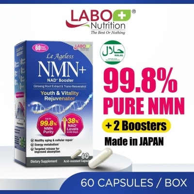LABO NUTRITION - Le Ageless NMN+ NAD+ Support with Resveratrol Ginseng Supplement Capsule (Healthy Aging, Energy, Vitality, Metabolism, Antioxidant Support) 60s