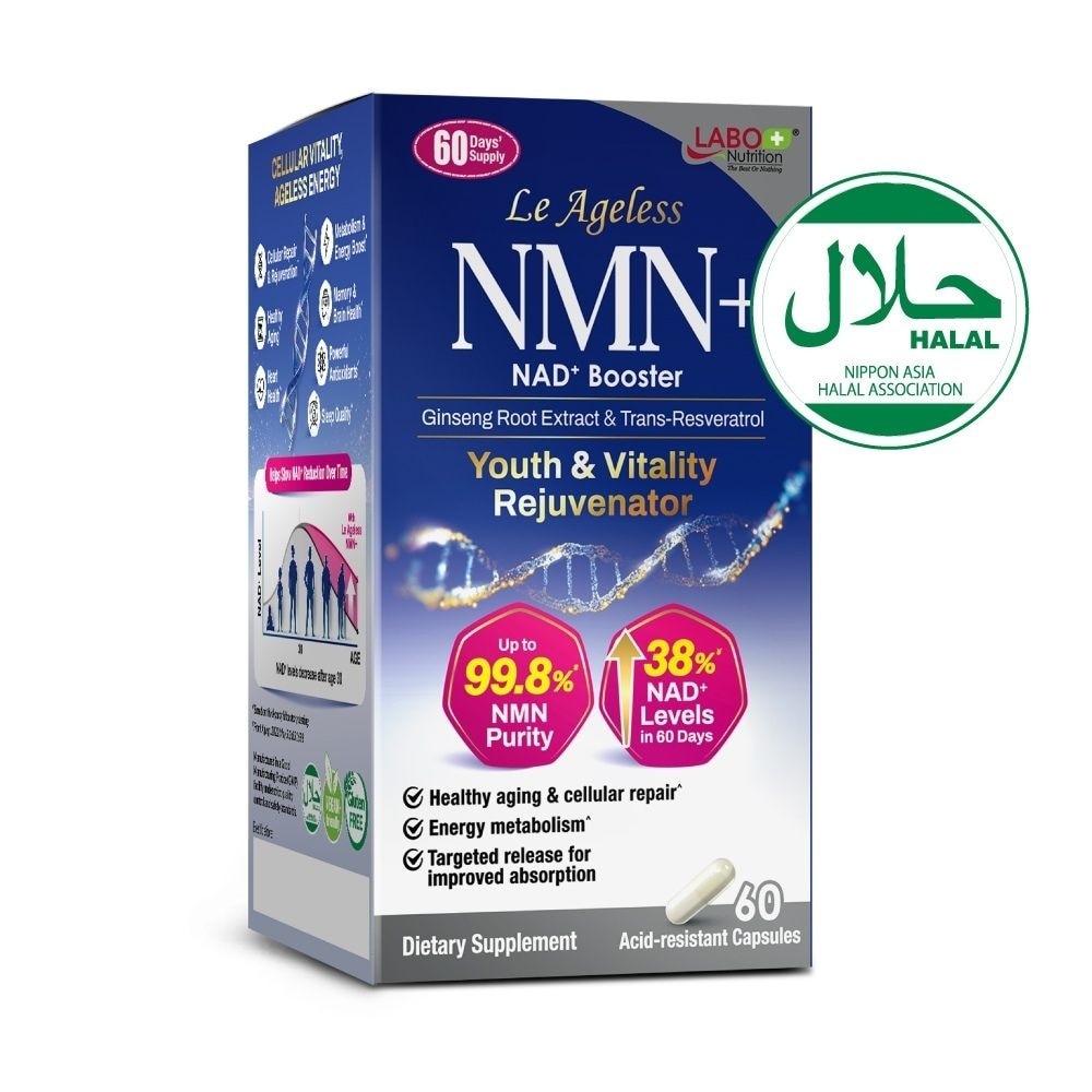 Le Ageless NMN+ NAD+ Support with Resveratrol Ginseng Supplement Capsule (Healthy Aging, Energy, Vitality, Metabolism, Antioxidant Support) 60s
