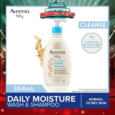 AVEENO BABY - Daily Moisture Wash and Shampoo with Natural Oat Extract (For Normal to Dry Sensitive Skin) 354ml