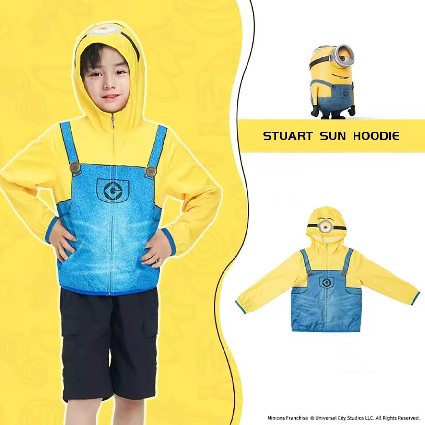 Minions Series Kid Sun Hoodie Stuart Size 130 UPF50+ 1s
