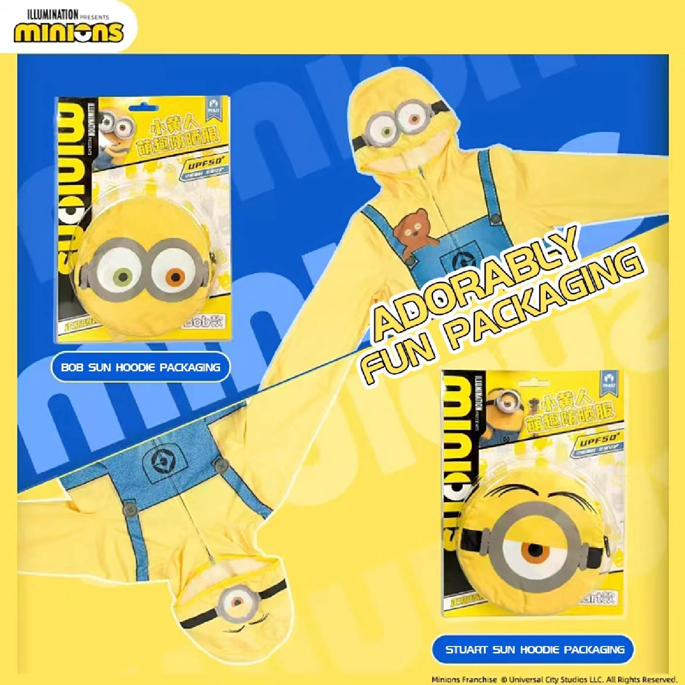 Minions Series Kid Sun Hoodie Stuart Size 130 UPF50+ 1s