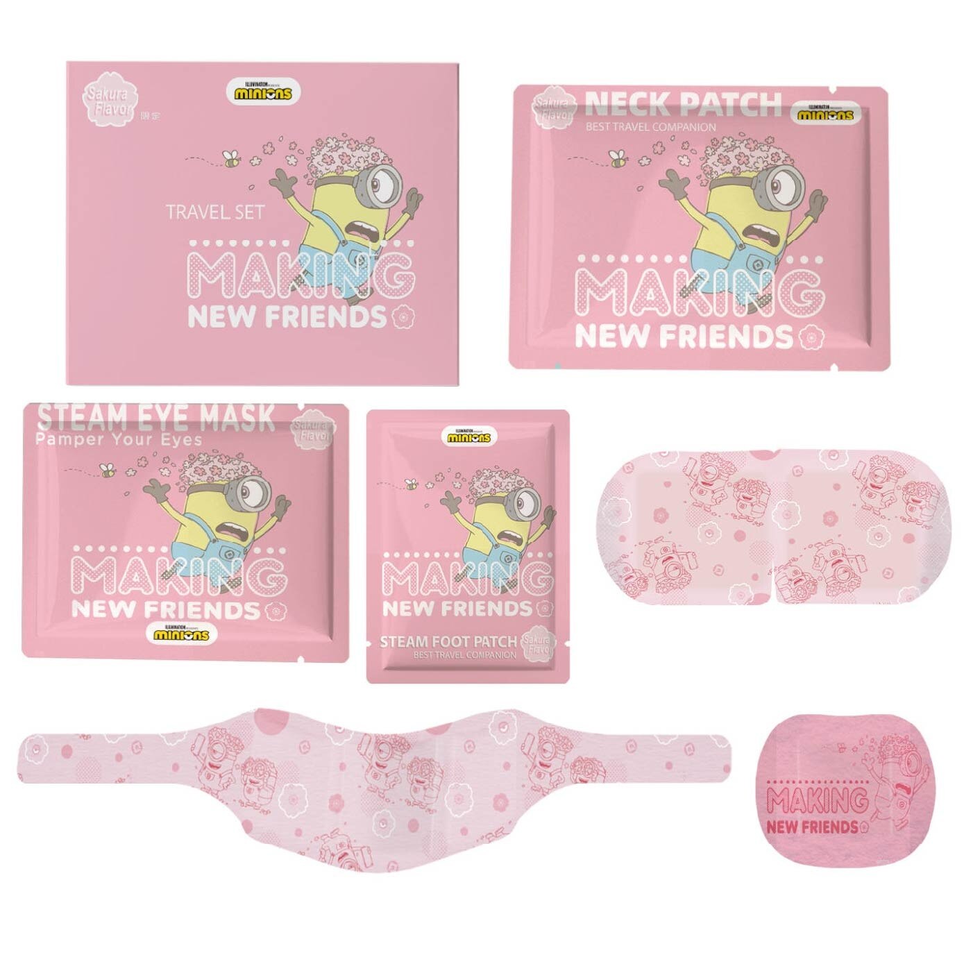 Minions Series Travel Sakura 6s Packset consists Neck Patch 2s + Eye Mask 2s + Foot Patch 2s