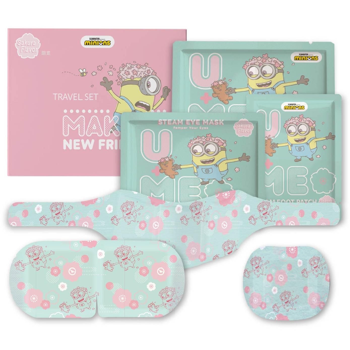 PORIA MINIONS Minions Series Travel Sakura 6s Packset consists Neck Patch 2s + Eye Mask 2s + Foot Patch 2s