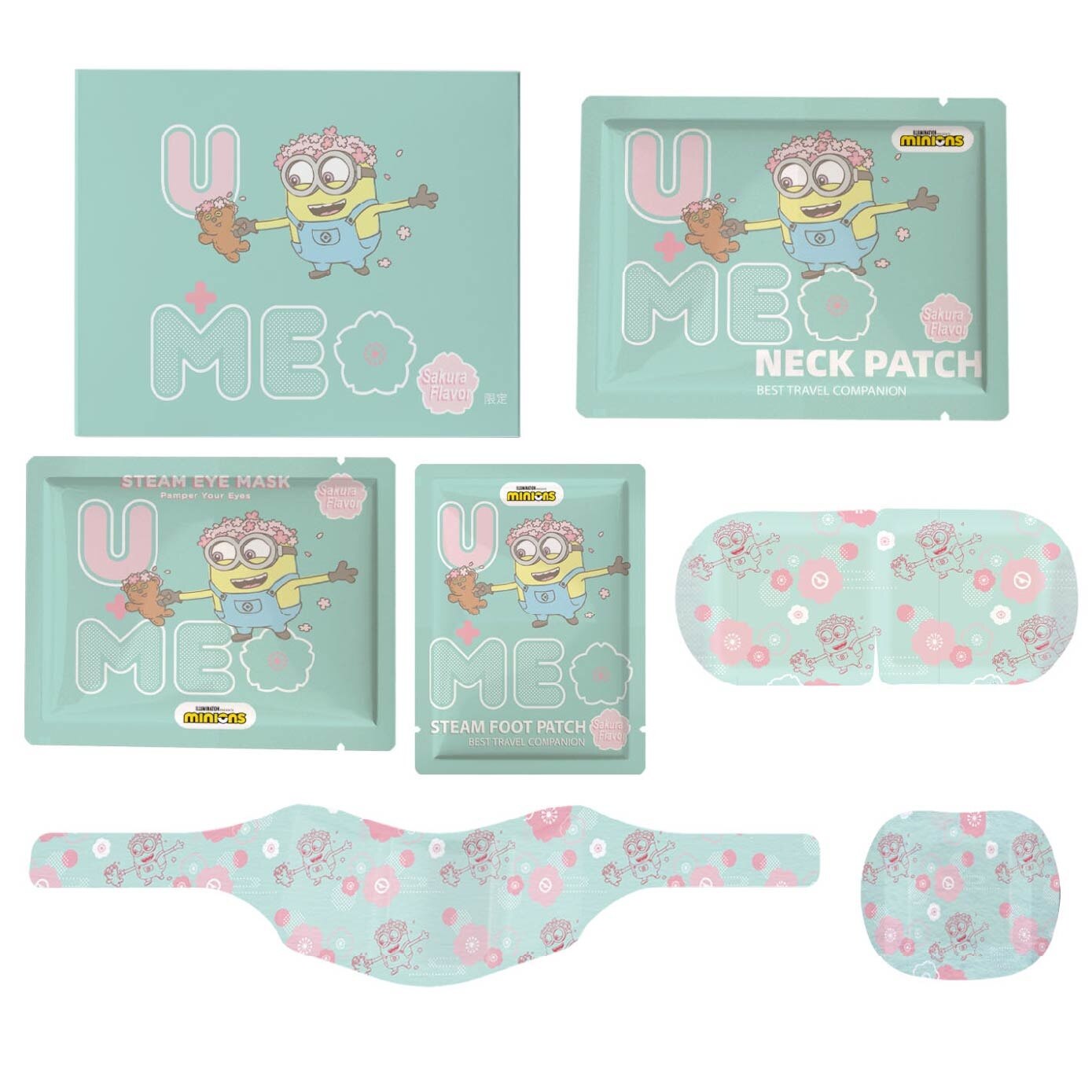 Minions Series Travel Sakura 6s Packset consists Neck Patch 2s + Eye Mask 2s + Foot Patch 2s