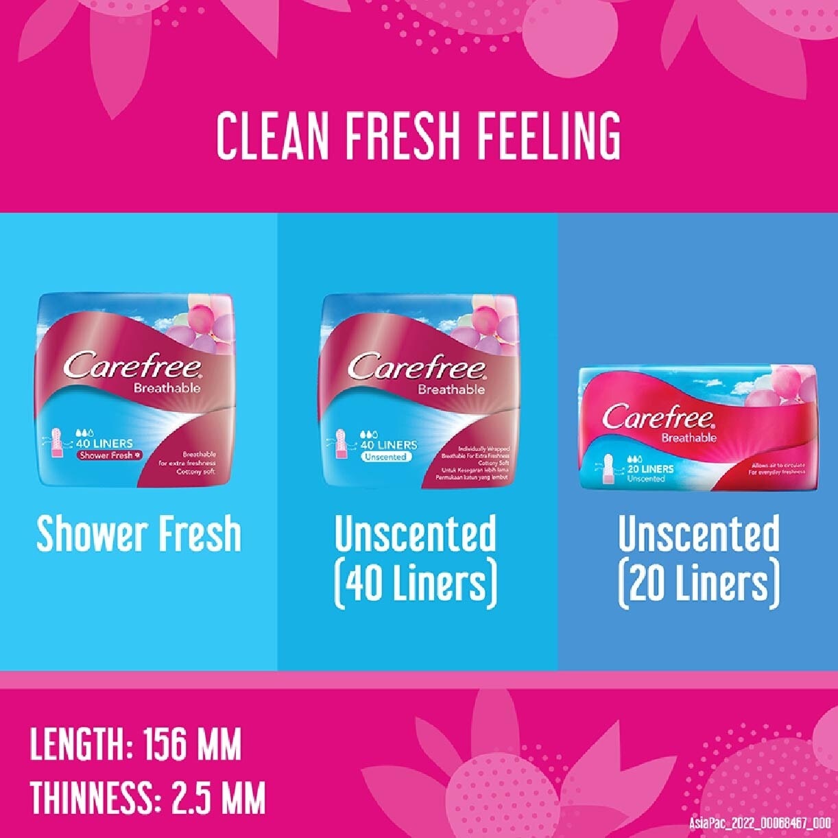 Carefree Breathable Shower Fresh Panty Liners 40s