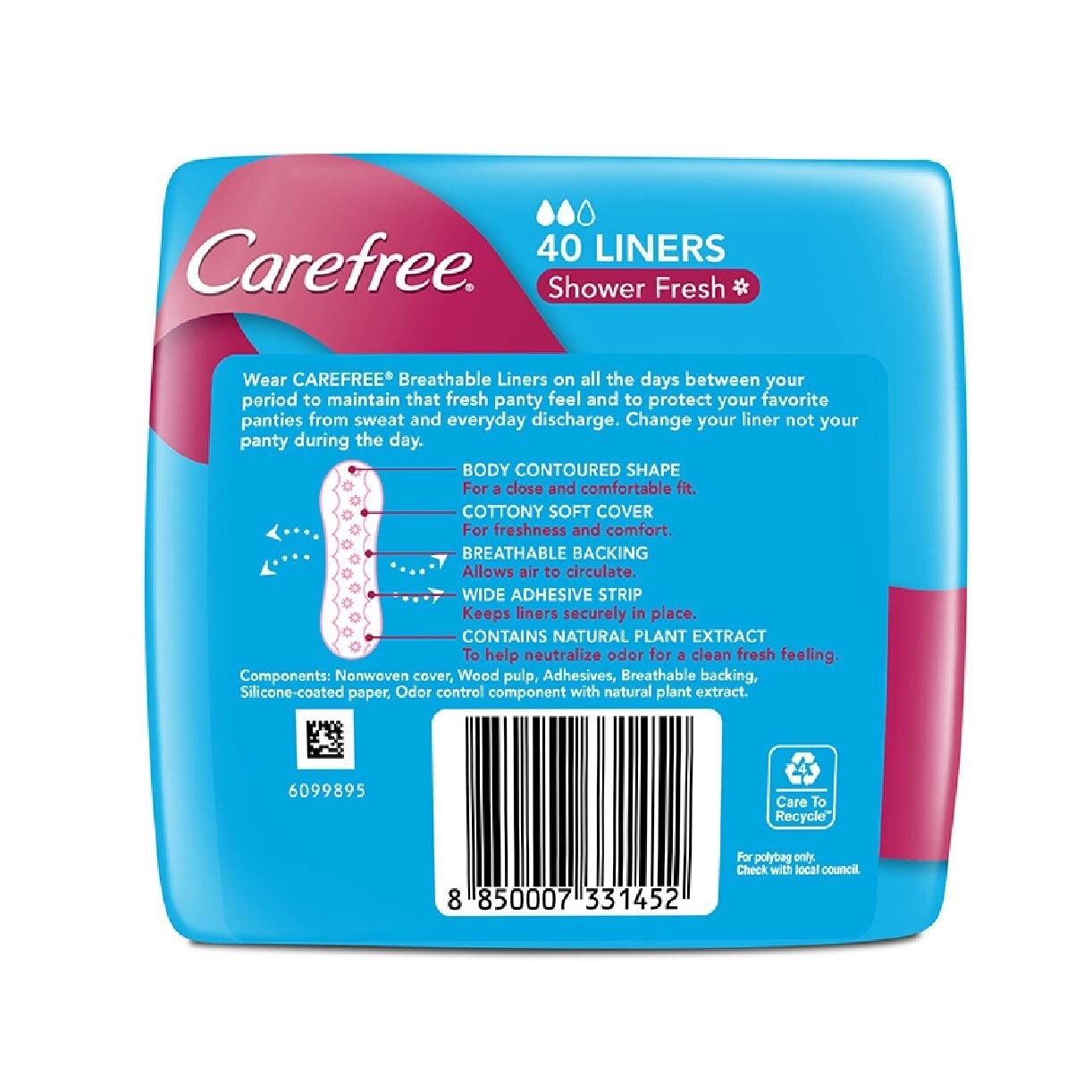 Carefree Breathable Shower Fresh Panty Liners 40s